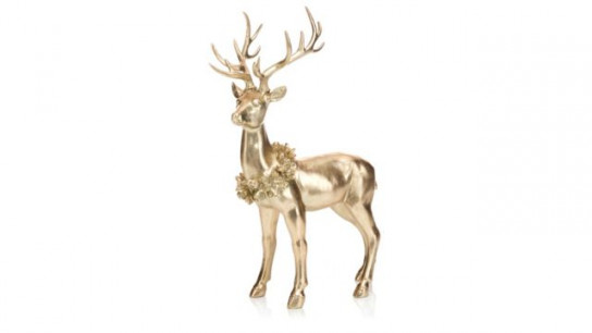 ABELLA Xmas Hirsch stehend mit Blütenkranz Polyresin B. 26cm, H. 39cm