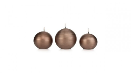 ELAMBIA 3 LED-Kugelkerzen Metallic-Finish Flamme Luma, Timer Ø 13cm, 11cm & 9cm
