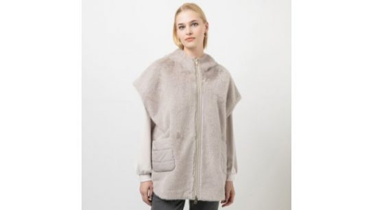 STEFFEN SCHRAUT Cape, Webpelz feste Kapuze 2-Wege-Reißverschluss Oversized