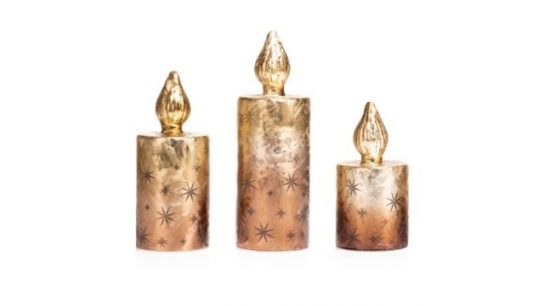 LUMIDA Xmas 3 LED-Glaskerze Stern-Cutouts Eislack-Optik, Timer H. 15cm, 18cm & 22cm