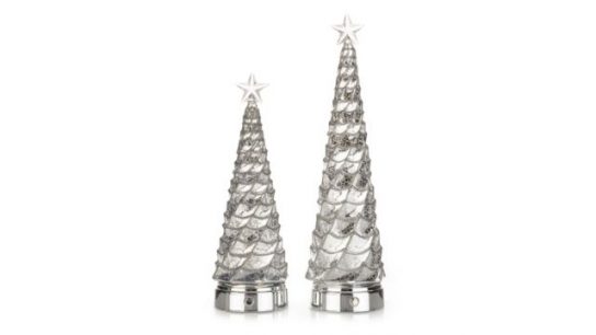 LUMIDA Xmas 2 LED-Dekobäume Glas-Oberfläche 6h-Timerfunktion Höhe 28cm & 35cm