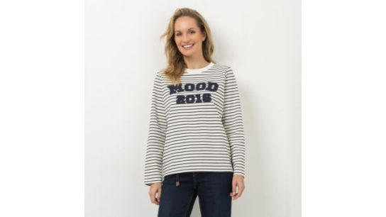 STRANDFEIN Sweatshirt Rundhalsausschnitt Applikation vorne figurumspielend